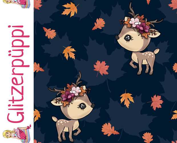 French Terry fabric Deer Navy