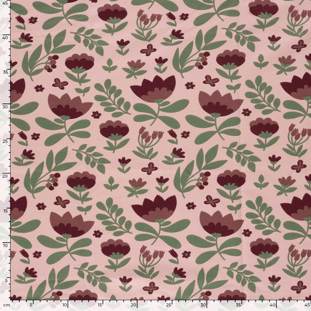 French Terry fabric Flowers Pink