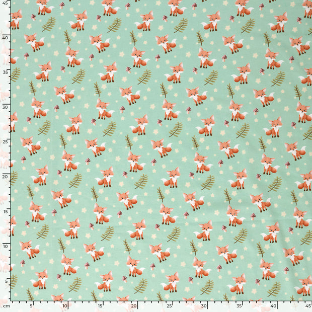 Jersey fabric Foxes Mint