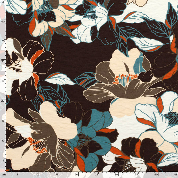 Viscose Nylon Crepe fabrik Blumen Dunkelbraun