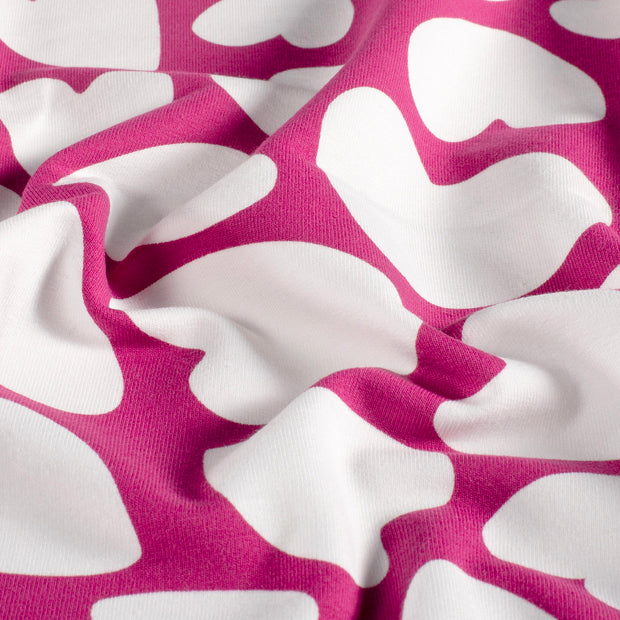 French Terry fabric Hearts Fuchsia