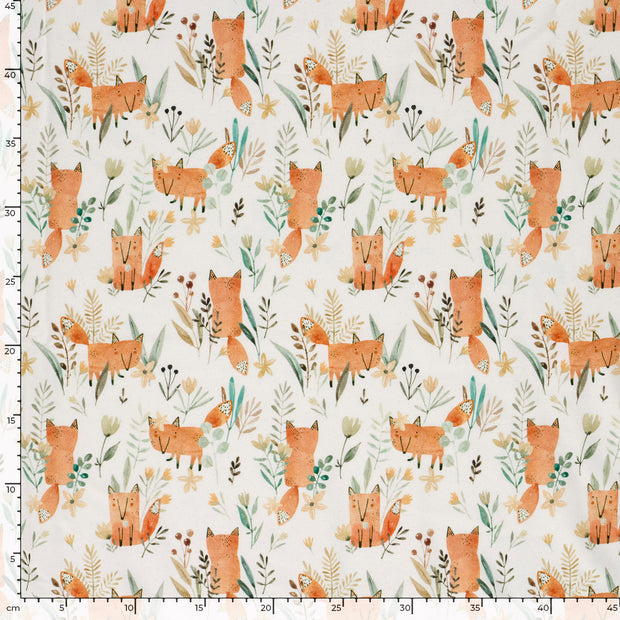 French Terry GOTS organic fabric Foxes Off White