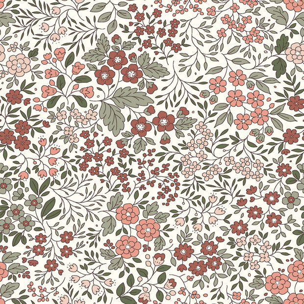 Jersey tissu fleurs Blanc cassé