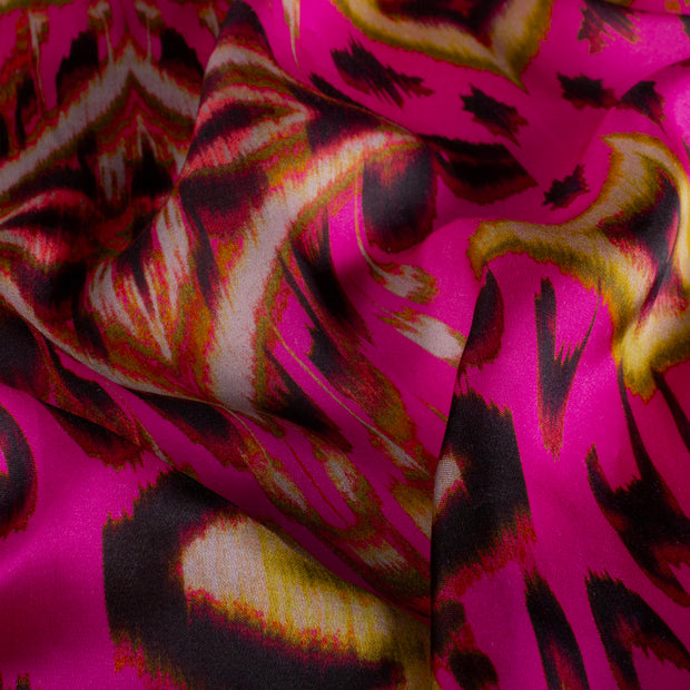 Viscosa Satén tela Abstracto Fucsia