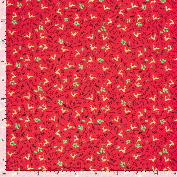 Cotton Poplin fabric Deer Red