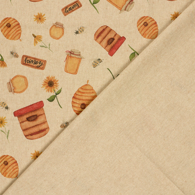 Linen Look fabric Bees digital printed 
