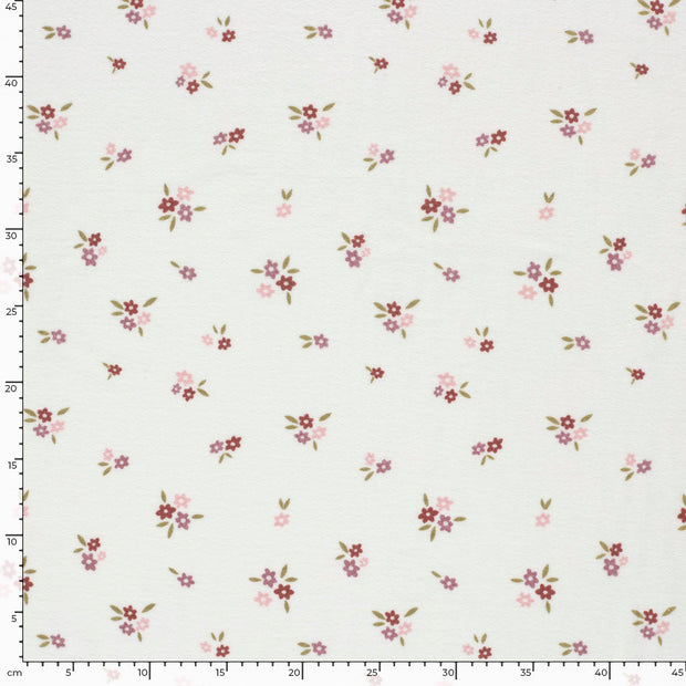 Stretch terry fabric Flowers Off White