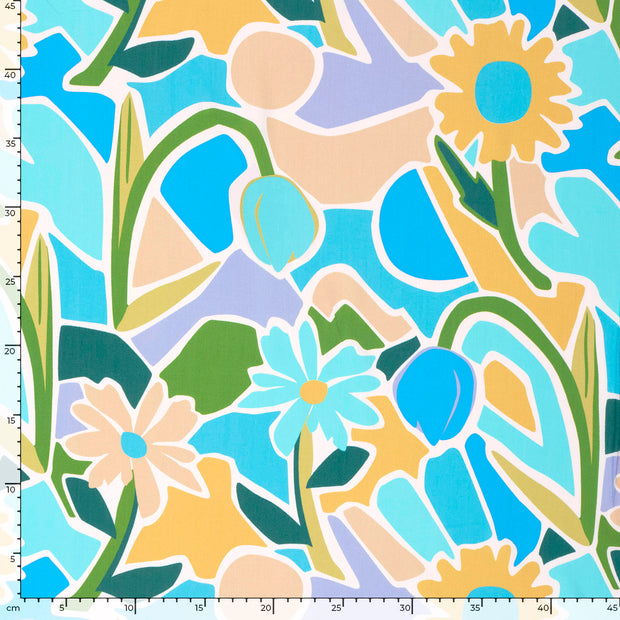 Viscose Poplin fabric Abstract Aqua
