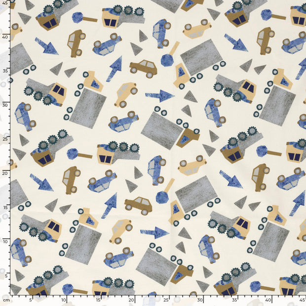 Jersey fabric Cars Off White