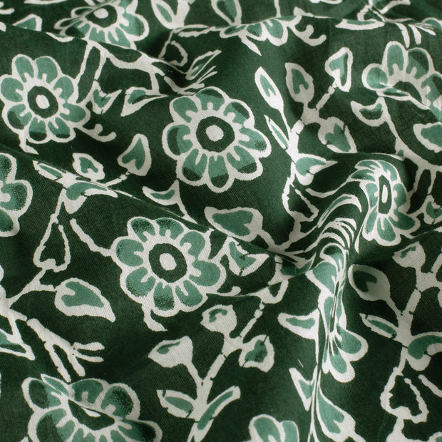 Voile fabrik Blumen Dunkelgrün