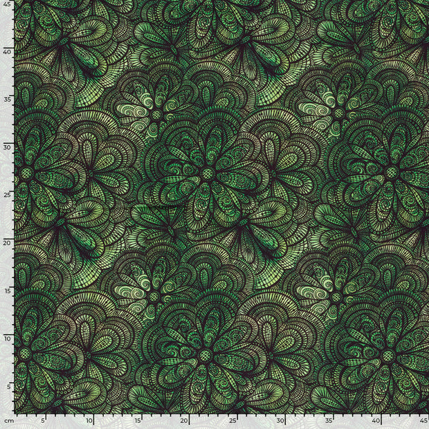 Jersey fabric Flowers Green