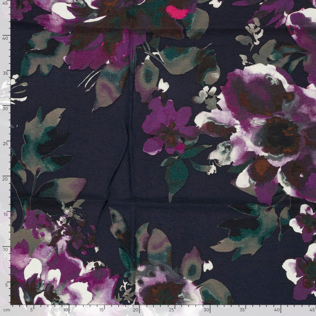 Viscose Nylon Crepe tela Flores Indigo Oscuro