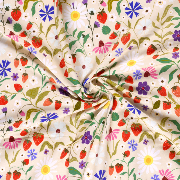 French Terry fabric Flowers Beige