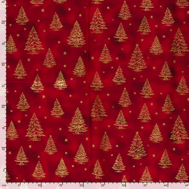 Algodón Popelina tela Navidad Rojo