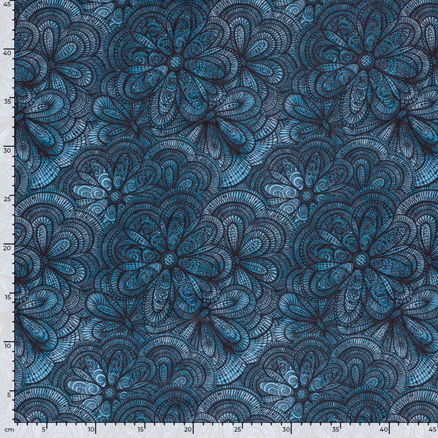 Jersey fabric Flowers Cobalt
