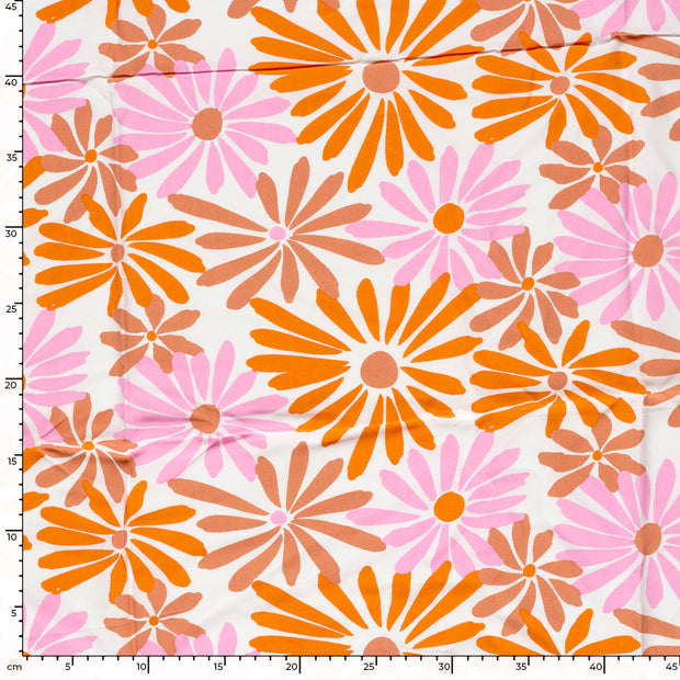 Bamboo Poplin fabric Flowers Orange