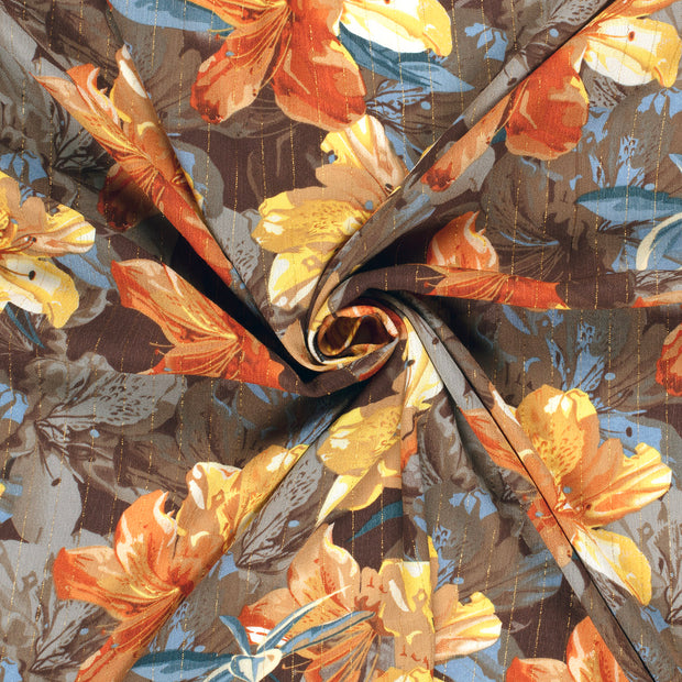 Borken Crepe fabric Taupe Grey lurex printed 