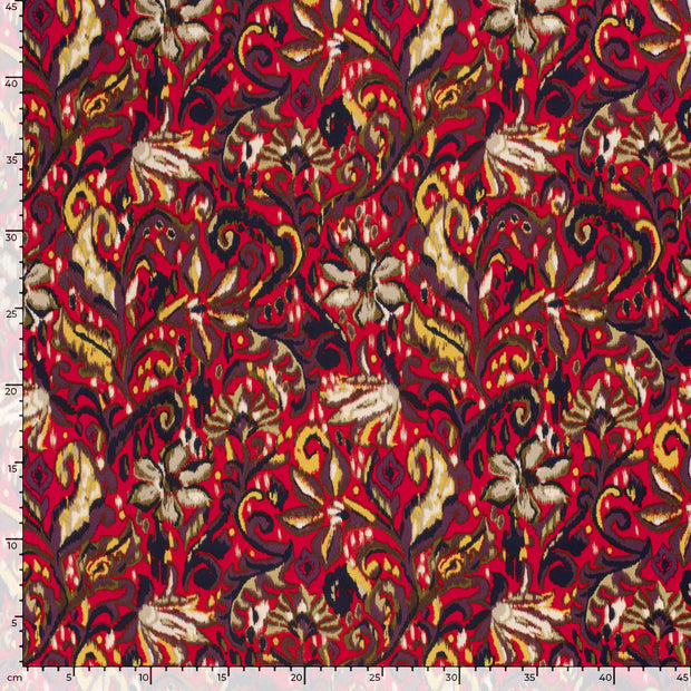 Satin Duchesse tissu paisley Rouge Bordeaux