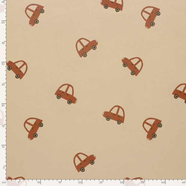 French Terry fabric Cars Beige