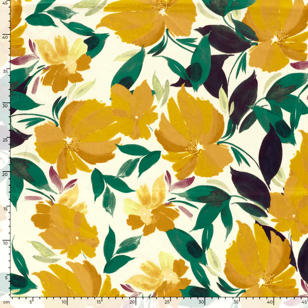 Satin Duchesse fabric Flowers Yellow