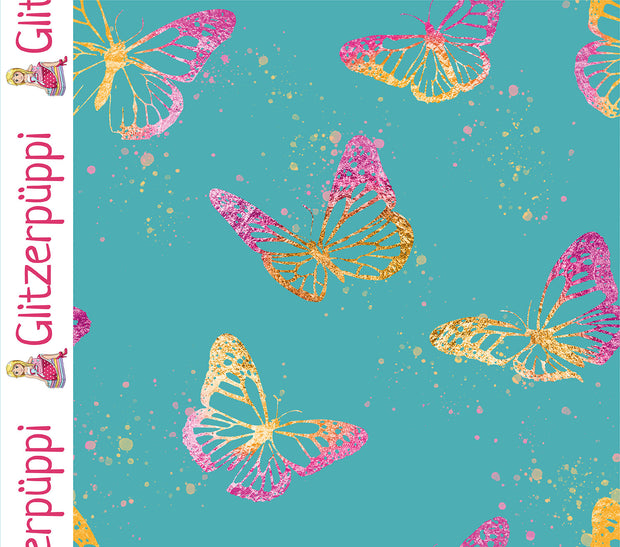 Jogging fabric Butterflies Dark Mint