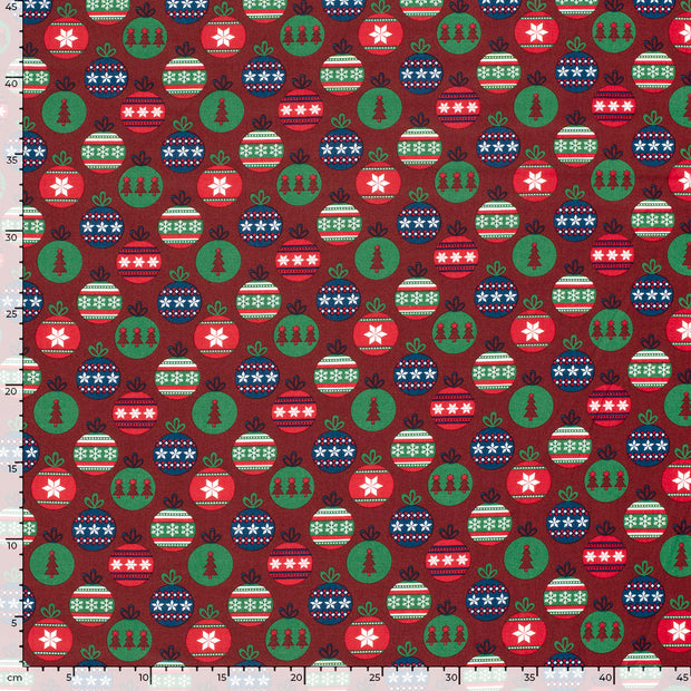 Cotton Poplin fabric Christmas balls Red