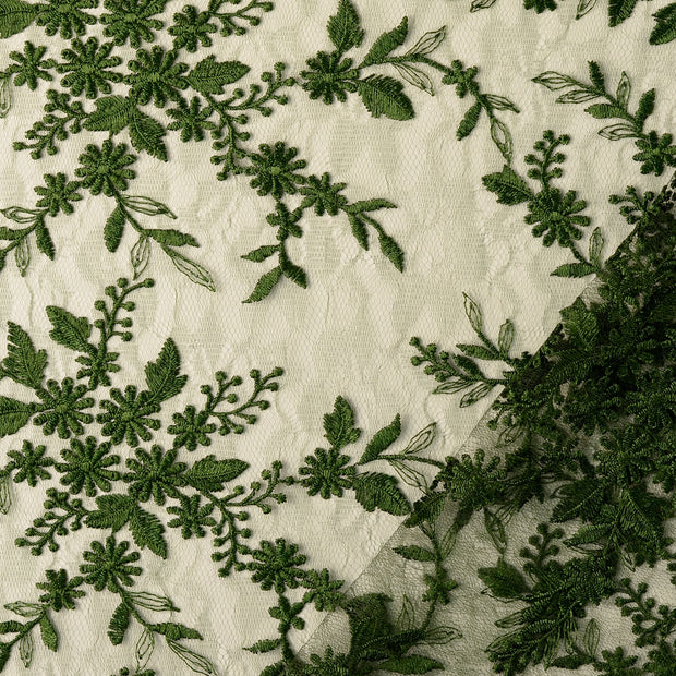 Lace fabric Dark Mint embroidered with border 