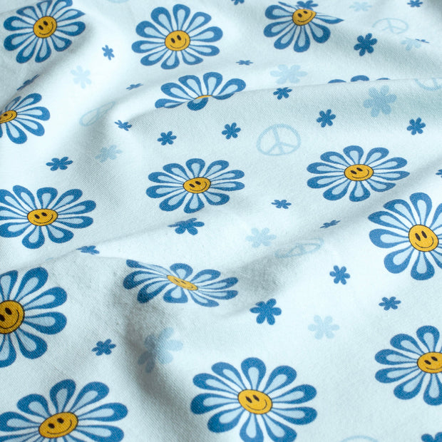 Katoen Jersey stof Bloemen Lichtblauw