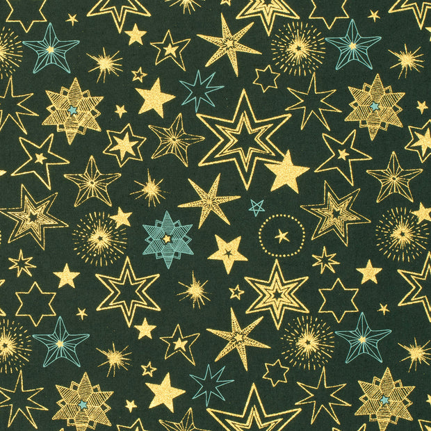 Algodón Popelina tela Estrellas Verde oscuro