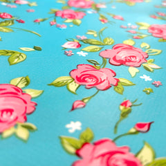 Coated Tablecloth printed Roses Petrol