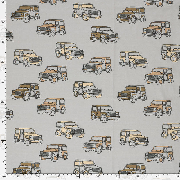 Jersey fabric Cars Grey