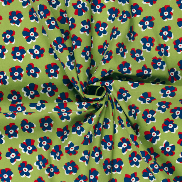 Algodón satinado tela Verde lima estampado 