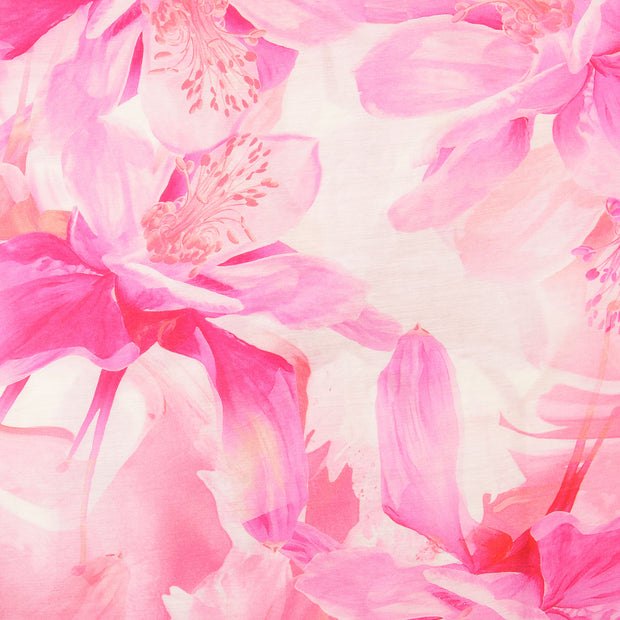 Viscose Poplin stof Bloemen Roze