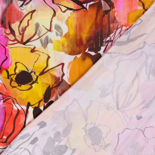 Viscose Satin fabric Flowers digital printed 