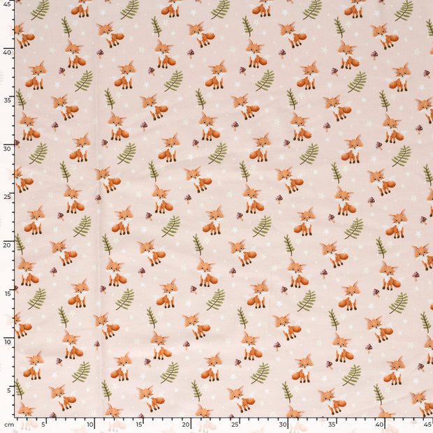 Jersey fabric Foxes Beige