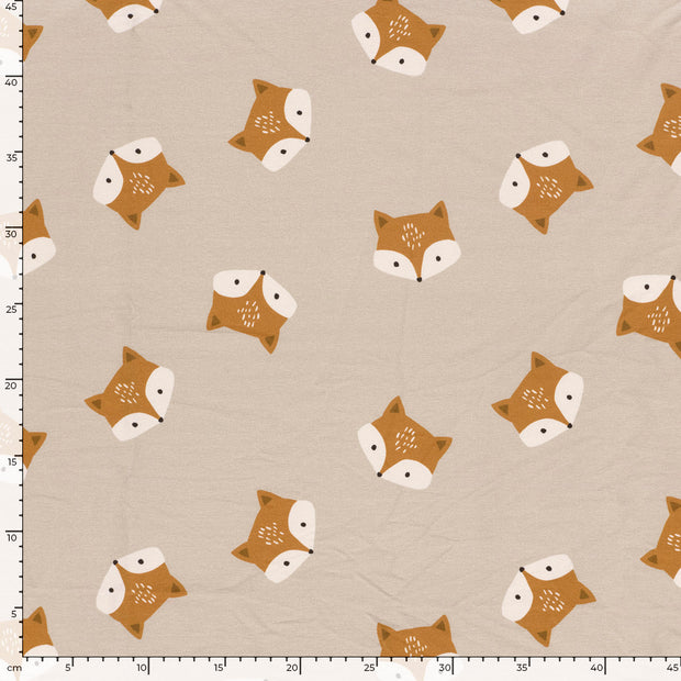 French Terry fabrik Füchse Beige
