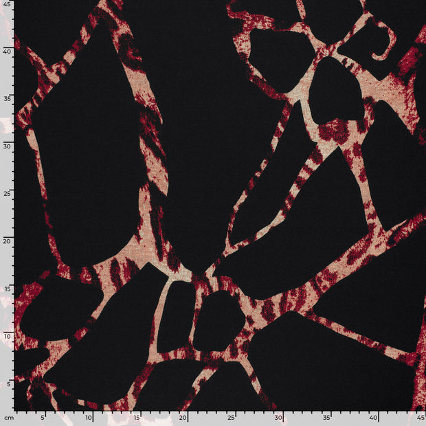 Poly Viscose Jersey stof Abstract Zwart