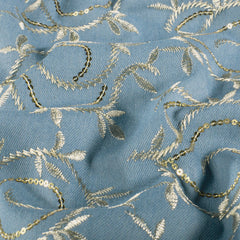 Jeans stickerei Blatter Hellblau