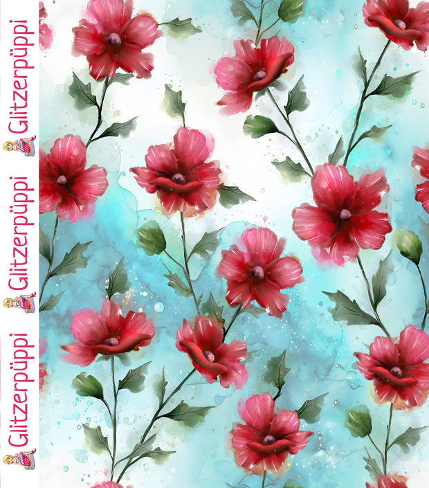 Jersey fabric Flowers Mint