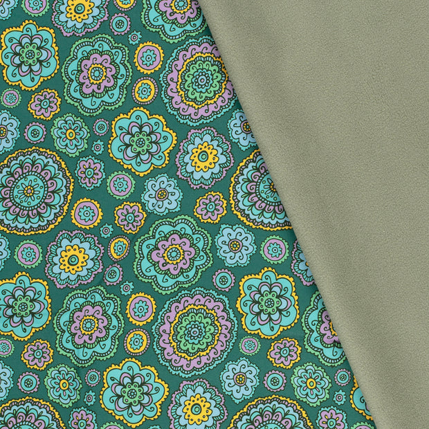 Softshell fabric Flowers Petrol