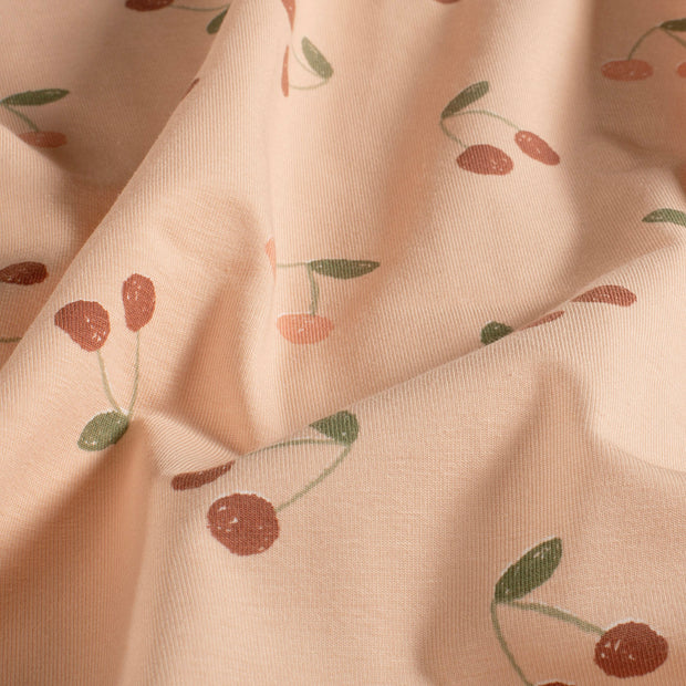 Jersey fabric Cherries Pink