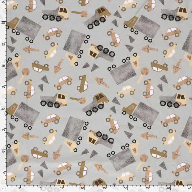 Jersey fabric Cars Grey