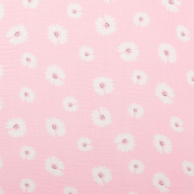 Mousseline stof Bloemen Licht roze