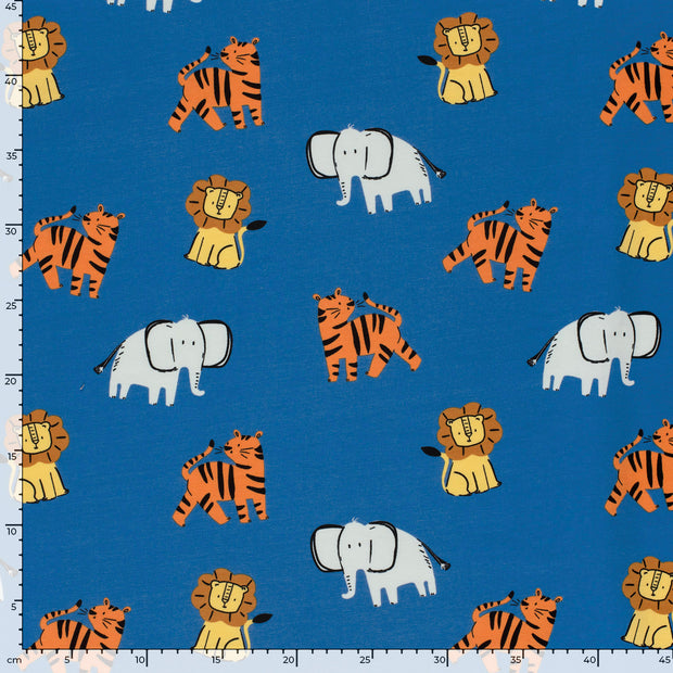 Cotton Jersey fabric Tigers Cobalt