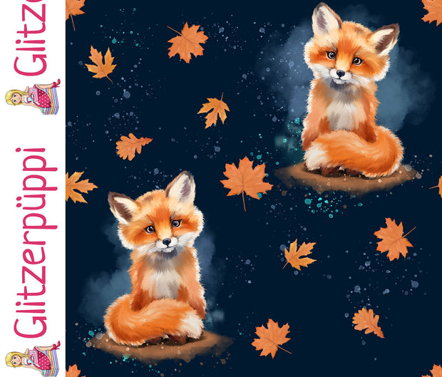 French Terry fabric Foxes Navy
