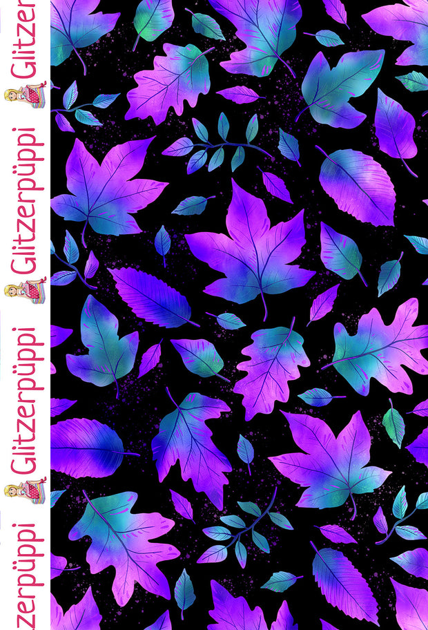 French Terry fabric Leaves Purple