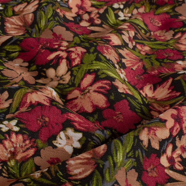Viscose Nylon Ottoman stof Bloemen Bordeaux