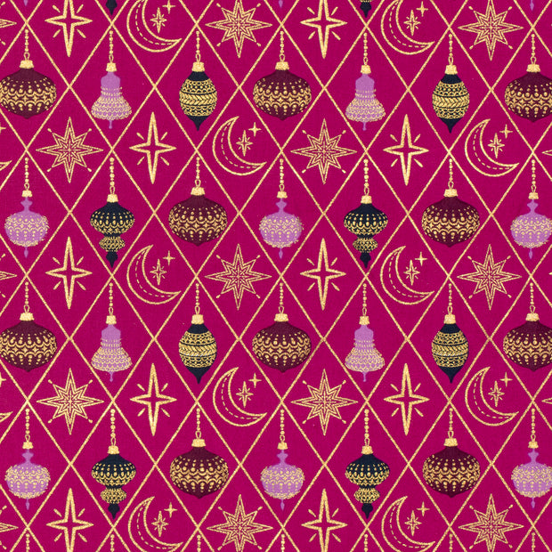 Baumwolle Popeline fabrik Weihnachtskugeln Magenta