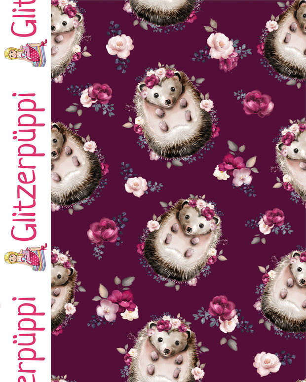French Terry fabric Hedgehog Wine red