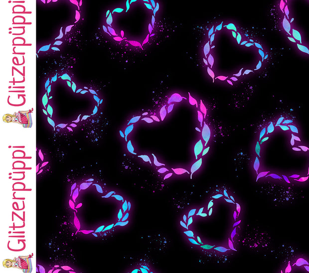 French Terry fabric Hearts Magenta